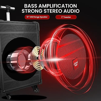 Pyle 12'' Portable Wireless Bluetooth Speaker System - Built-in Rechargeable Battery, Wireless Microphone, USB/Micro SD/FM - 80 Watt - FM Radio with Digital LED Display, PWMA1299A - size: 12 inch