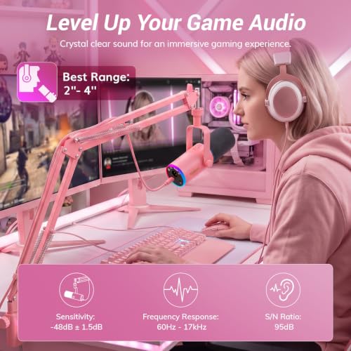 TONOR Dynamic Gaming Microphone XLR/USB Mic with AI Noise Cancellation - color: Pink