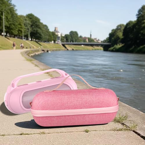 Protective Case for Beats Pill Bluetooth Speaker with Handle | Silicone Cover and Hard Carrying Case for Beats Pill Speaker Accessories with Shoulder Strap (Pink) - color: Pink