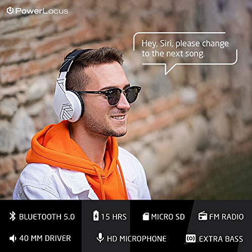 PowerLocus Bluetooth Over-Ear Headphones, Wireless Stereo Foldable Headphones Wireless and Wired Headsets with Built-in Mic, Micro SD/TF, FM for iPhone/Samsung/iPad/PC (Black/White) - color: Black/White