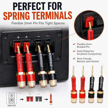 4mm Banana Plugs Speaker Wire Adapters 4 Pack - Pin to Female Banana Jack Gold Plated Connectors for Speaker Amplifier
