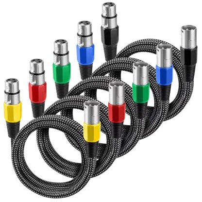 XLR Cable 10 FT/5 Pack, Microphone Cable 3 Pin Nylong Braided Balanced XLR Male to Female Heavy Duty Mic Patch Cords (Pure Copper Conductors) - size: 10FT