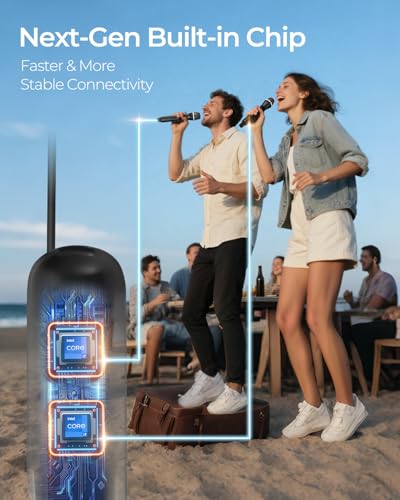 Wireless Microphones, Dual Handheld Dynamic Mic with Ultra-Stable Rechargeable Receiver | 200ft Freedom |Zero Dropouts | 40H Duration |Plug and Play| Karaoke Microphone for Singing, Meeting - color: Black