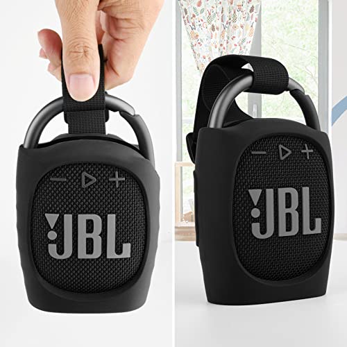 Silicone Protective Carrying Case Compatible with JBL Clip 4 - Portable Mini Speaker Carrying Stand Up Cover Pouch for JBL Clip 4 (Black) - color: Black