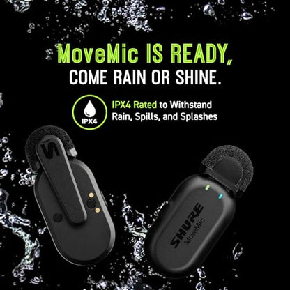 Shure MoveMic 2 Kit Wireless Lavalier Microphone System | Two Bluetooth clip-on lav mics with camera receiver for DSLR, iPhone, Android, Mac and PC; 24-hour charge, IPX4 - style: Two Channel Kit
