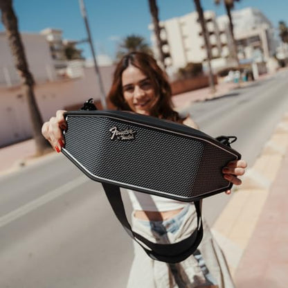Fender x Teufel ROCKSTER CROSS Portable Wireless Bluetooth Speaker – Rugged, Waterproof, 16 Hours of Battery, Powerful Stereo Sound, Subwoofer, Built-in Power Bank, Fender Guitar Strap (Black & Steel)
