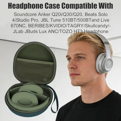 Headphone Case Compatible with Soundcore Anker Q20i/Q30, Beats Solo 4/Studio Pro, Tune 510BT/520BT, BERIBES/KVIDIO/JLab JBuds Lux ANC/TOZO HT3/Skullcandy Over-Ear Headphones Case Hard Shell(Black) - color: Black