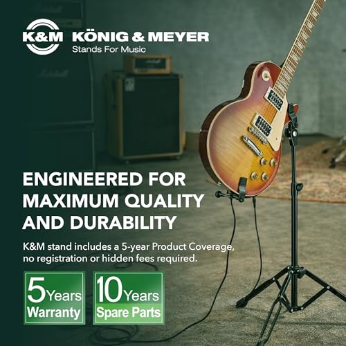 K&M Konig & Meyer 14760.000.55 Performer Electric Guitar Stand - Heavy Duty 2-way Height Adjustment - Felt-lined Instrument Support Arm Folding Guitar Stand Design - For Adult / Young Musicians
