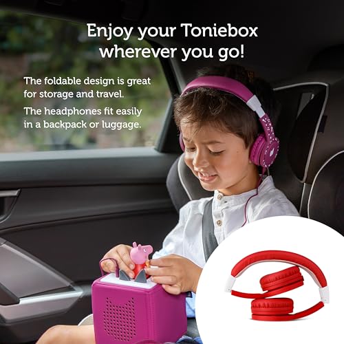 Tonies Foldable Wired Headphones for Kids - Comfortably Designed to fit On-Ear - Works with Toniebox 1 and All 3.5mm Devices - Red - color: Red