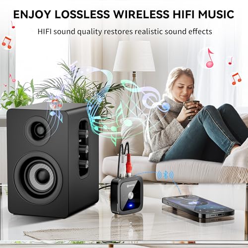 SONRU Bluetooth 6.0 Receiver, Bluetooth Adapter for Old Receiver, Low Latency, 24-Hour Battery Life with AUX 3.5mm/RCA, HiFi Wireless Audio Adapter for Speakers/Home Music Streaming Stereo System