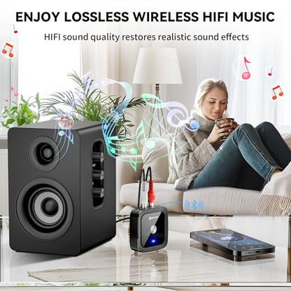 SONRU Bluetooth 6.0 Receiver, Bluetooth Adapter for Old Receiver, Low Latency, 24-Hour Battery Life with AUX 3.5mm/RCA, HiFi Wireless Audio Adapter for Speakers/Home Music Streaming Stereo System