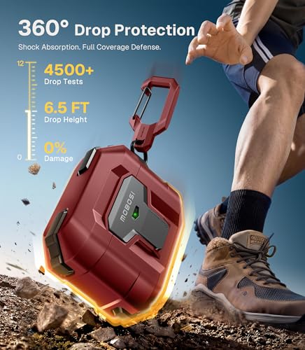 MOBOSI for AirPods Pro 3 Case 2025 with Drop-Proof Lock, Red | Cleaning Kit & Keychain, Compatible with MagSafe, Military-Grade Protection Hard Cover for iPods Pro 3rd Generation - color: Red