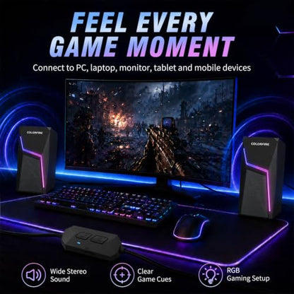 PC Speakers USB Powered 3.5mm Aux Wired RGB Computer Speaker for Desktop PC | for Laptop, Monitor, Desktop computer, Immersive 2.0 Dual-Channel Stereo