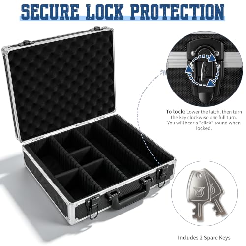 Aluminum Storage Case with Adjustable Dividers, Multi-Function Lockable Storage Carrying Case for Graded Card, Barber Tools, Makeup Tools, etc (Large) ﻿ - size: L 15'' X W 13' X H 5''
