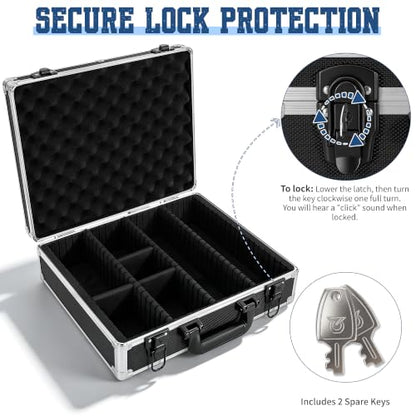 Aluminum Storage Case with Adjustable Dividers, Multi-Function Lockable Storage Carrying Case for Graded Card, Barber Tools, Makeup Tools, etc (Large) ﻿ - size: L 15'' X W 13' X H 5''