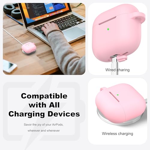 for AirPods 4 Case with Cleaner Kit,Full Protective Soft Skin Silicone Cover with Keychain for AirPods 4 Gen Case for Men Women,Compatible with Apple AirPods 4th Genaration Case 2024,Pink - color: C Pink