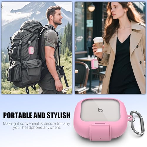 Secure Lock Case for Powerbeats Pro 2 with Phone Stand, LAKSDIURT Shockpoof Protection Cover Compatible with Beats Powerbeats Pro 2 Earbuds Clear Power Pro2 Case with Cleaner Kit & Keychain (Pink) - color: Pink
