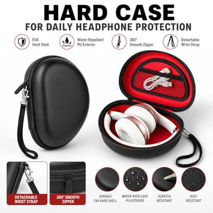 COMECASE Case for Beats Solo 4/Studio Pro Headphones with Mesh Pocket | Water-Resistant Hard Shell, Wrist Strap for Easy Carrying, Travel Storage, Fits Solo 2/3, Solo Pro and Studio3, Red Inside - color: Black+Red Inside