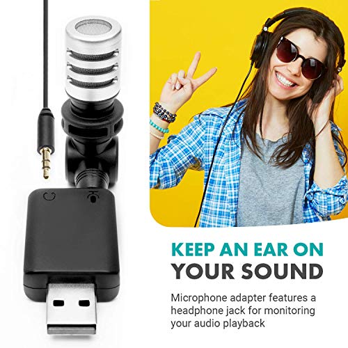 Movo MA5U Pocket Audio Microphone, Omnidirectional Pickup, 3.5mm Female TRS Headphone Port, Compatible with PC and Mac USB Drives