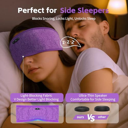 Sleep Headphones Bluetooth 6.0 Wireless Headband for Side Sleepers (Purple) | 200mah cell for 20hr playback, 3mm ultra-thin speaker & mic, HD stereo, removable & washable, 2-in-1 sport & sleep headband - color: Purple