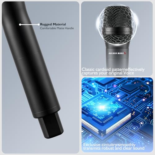 Wireless Microphone System with 4 Channel Wireless Mics | Professional Handheld Dynamic Microphones, IR Auto Scan, 4x50 UHF Frequencies, 328ft Range, Mics for Singing, Church, Karaoke