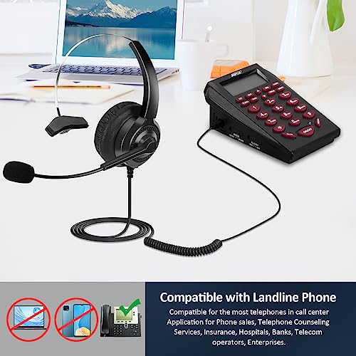 AGPTEK Corded Telephone with Headset & Dialpad | for House Call Center Office - Noise Cancellation