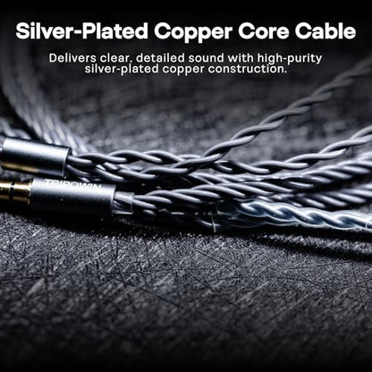 Tripowin Grace Silver-Plated 2Pin OFC IEM Replacement Cable with Mic | 3.5mm Jack, Tangle-Free Braided, Ergonomic Earhooks, One-Button Control, Extension Cord for Wired Earbuds (Recessed 2PIN) - style: Recessed 2PIN