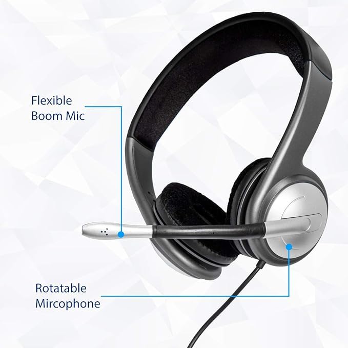 USB Wired Headset for PC/Laptop, Stereo Headphones with Microphone, USB-A, in-Line Controls for Video Meetings, Music, Gaming and Beyond - Black