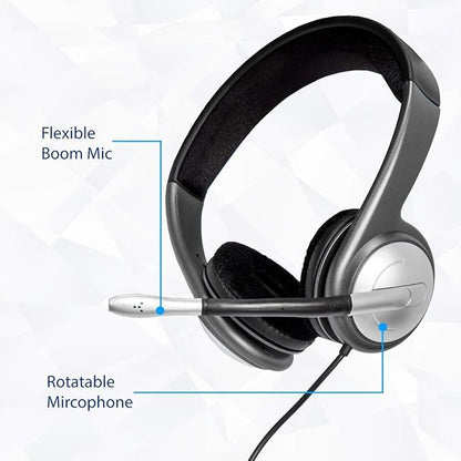 USB Wired Headset for PC/Laptop, Stereo Headphones with Microphone, USB-A, in-Line Controls for Video Meetings, Music, Gaming and Beyond - Black