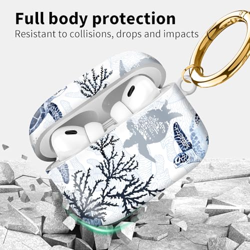 Compatible with Airpod pro 2nd/1st Generation Case Cover with Gold Round Keychain Cute Pattern Hard & Anti Slip Cover for Men Women & Girls（Swimming Turtles） - color: Swimming turtles