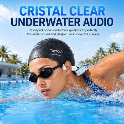 Tayogo Swimming Headphones T6 + W23 Bone Conduction, Under Water Audio System, Spotify Swim Headset, No Need to Download, Waterproof FM Receiving & Bluetooth Open Ear Swim Headset for Training - color: White
