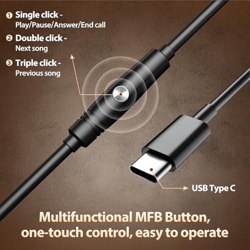 USB C Headphones Wired with Comfortable Ear Pads, Over Ear Bass HiFi Sound Foldable Travel Headphone, Durable Metal Frame, Compatible with iPhone 17/16/Samsung Galaxy S25/S24 Google Pixel 9 - Black