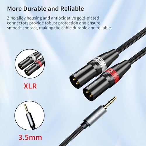 RIVIERA Audio Cable 1/8" TRS 3.5mm Stereo to Dual XLR Male, 20FT/6M - color: 1/8 to Dual XLR Male, size: 20 Feet