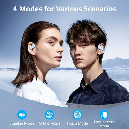 Open Ear Wireless Earbuds Headphones, Bluetooth Built-in Mic,Waterproof, LED Display Charging Case,on Ear Hooks Clip Ear Buds，Ultra-Comfort Earphones Design for Walking/Running/Sport - color: blue‌green721