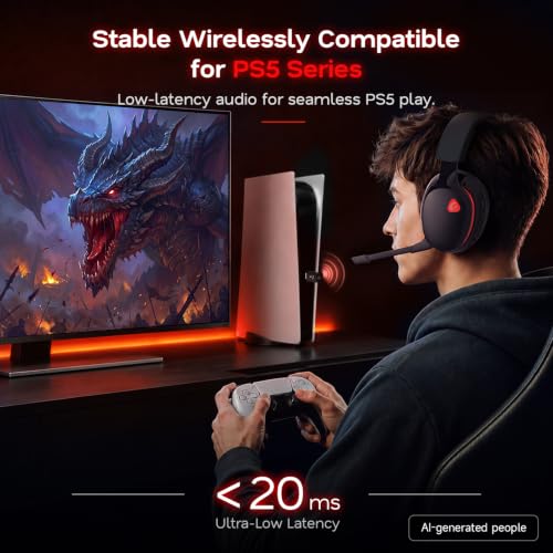AOC 2.4GHz Wireless Gaming Headset for PS5, PS4, PC, Switch, 45Hr, BlackRed | Bluetooth 6.0 Gaming Headphones with Noise Canceling Mic, 7.1 Virtual Surround, Great for Fortnite & Call of Duty/FPS Gamers - color: Blackred