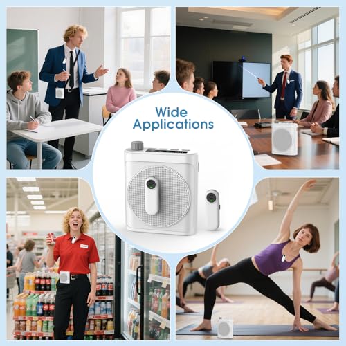 15W Wireless Voice Amplifier for Teachers, Dual Magnetic Lavalier Mics with Noise Reduction, Portable Bluetooth 5.3 PA System for Tour Guide Yoga, 15H Battery Waist-Mount Speaker, 98FT Range (White) - color: White