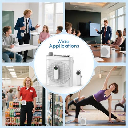 15W Wireless Voice Amplifier for Teachers, Dual Magnetic Lavalier Mics with Noise Reduction, Portable Bluetooth 5.3 PA System for Tour Guide Yoga, 15H Battery Waist-Mount Speaker, 98FT Range (White) - color: White