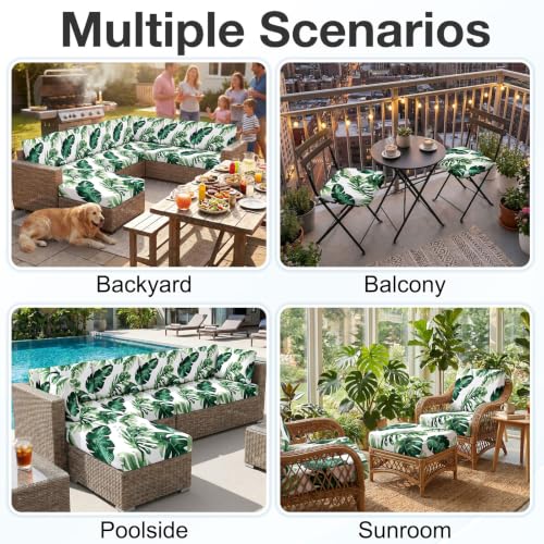 Waterproof Outdoor Cushion Covers, Stretch Patio Slipcovers | UV Resistant Coating, Stretch Fabric, Waterproof Protection, Replacement Covers, Fits Patio Furniture Cushions (8 Pieces) - color: Monstera Deliciosa, size: 8PCS