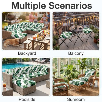 Waterproof Outdoor Cushion Covers, Stretch Patio Slipcovers | UV Resistant Coating, Stretch Fabric, Waterproof Protection, Replacement Covers, Fits Patio Furniture Cushions (12 Pieces) - color: Monstera Deliciosa, size: 12PCS