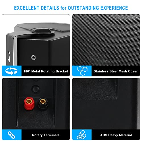 Herdio 6.5 inch 800W Outdoor Bluetooth Speakers Waterproof Wall Mounted Sound System with Multifunctional Amplifier, Powerful Bass & Stereo Sound, Easy to Install, for Patio Deck Porch (2 Pairs Black) - color: Black