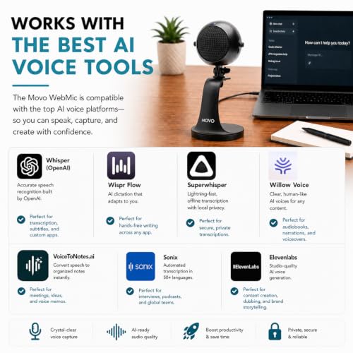Movo WebMic USB Microphone for AI Coding, Voice Prompts & Dictation - color: Black