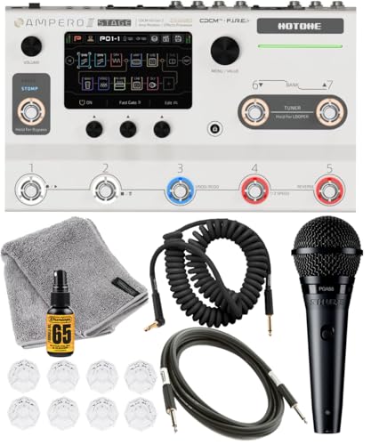 Hotone Ampero II Stage Multi-Effects Pedal Processor Guitar Amp Modeler Cab Simulation Dual Effect Chains w/FX Loop MIDI I/O Stereo OTG USB Audio Interface Tonebird Shure Mic MXR Cable Bundle MP-380