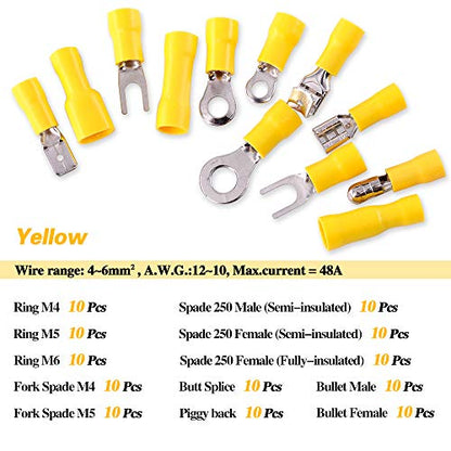 Glarks 540pcs 22-16/16-14/12-10 Gauge Mixed Quick Disconnect Electrical Insulated Butt Bullet Spade Fork Ring Solderless Crimp Terminals Connectors Assortment Kit