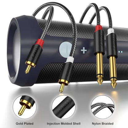 J&D RCA to 1/4" Stereo Audio Interconnect Cable, 20 Feet | Dual 1/4 inch TS to 2RCA Cable with Nylon Braided Jacket, Gold-Plated Plugs and Dual Shielding for Mixers, Amps and Hi-Fi - size: 20 Feet
