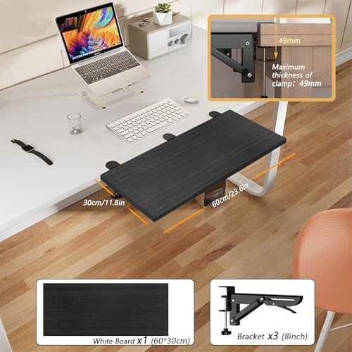 Desk Extender 24‘’ x 12 Inch Foldable Table Extension Folding Wall Table Keyboard Extender for Desk Clamp-on Shelf for Dorm Bunk, Office, Kitchen Bar, RV Countertop, Laundry Room (Black) - color: Black