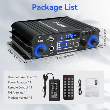 4 Channel Stereo Receivers Audio Home Amplifier Bluetooth 5.0, RMS 50Wx4 Max 1200W HiFi Power Amplifier, USB/SD/FM, Class D Home Audio Receiver for Home Theate - color: Black