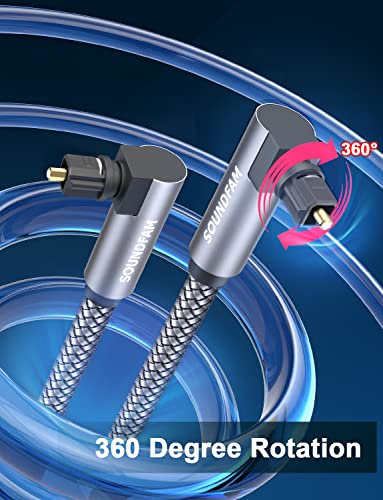 90 Degree Optical Audio Cable 6ft/2M Double Right Angle Optical Cable 360 Degree Free-Rotating Plug Digital Audio Optical Cable for Home Theater, Sound Bar,TV-Grey - color: Grey-Dual 90 Degree Optical Cable, size: 6ft/2M