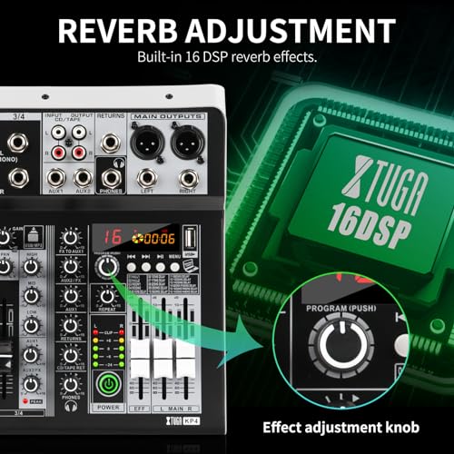 XTUGA KP4 4 Channel Audio Mixer with Bluetooth,DJ Sound Board Controller