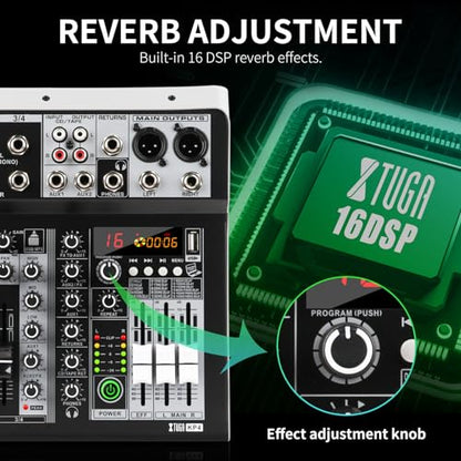 XTUGA KP4 4 Channel Audio Mixer with Bluetooth,DJ Sound Board Controller