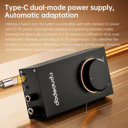 FiiO JadeAudio GIGAS 1 Desktop Headphone Amplifier, 4600mW High-Power Balanced Output, Class AB Discrete Circuit, 4.4mm & 3.5mm Amp for Planar & High-Impedance Headphones (Black) - color: Black